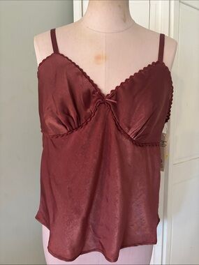 Burgundy Satin Like-Lace Trim Camisole
